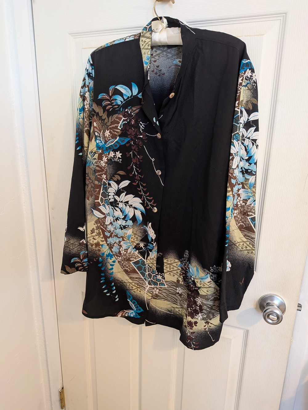 Citron Black Floral-Print Button Front Jacket with Blue Accents